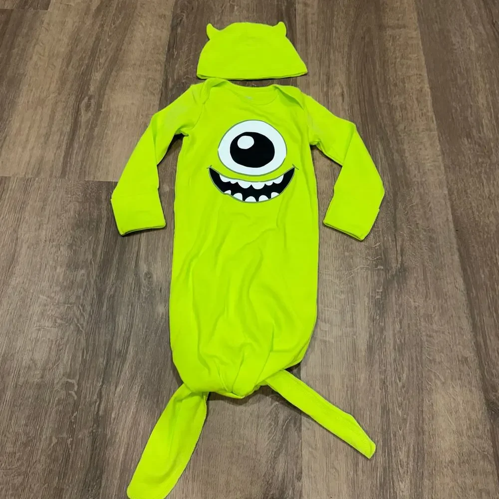 Disney Baby Monsters Inc Mike Wazowski Sleep Gown Hat Cap Size 0-6M Months Green